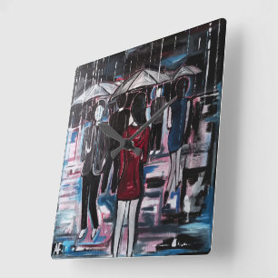 Relógio Quadrado Pintura de Chuva Retro por Alfred Fox
