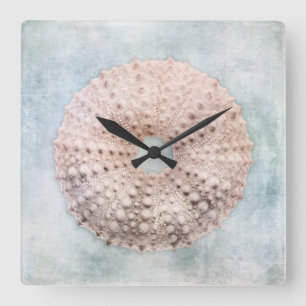 Relógio Quadrado Pintura de Creme Azul Costeiro, em relevo