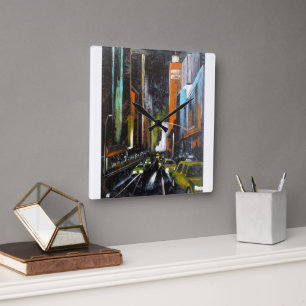 Relógio Quadrado Pintura de Meia-Noite Elétrica de Nova York - Alfr