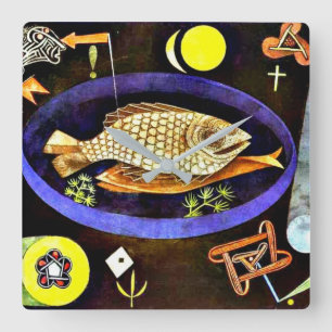 Relógio Quadrado Pintura de Paul Klee, Aroundfish
