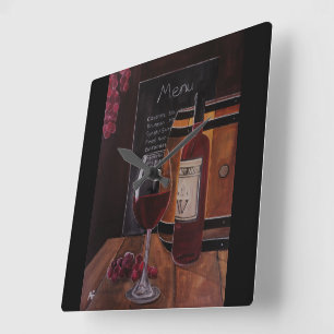 Relógio Quadrado Pintura de Vinho Tinto por Alfred Fox