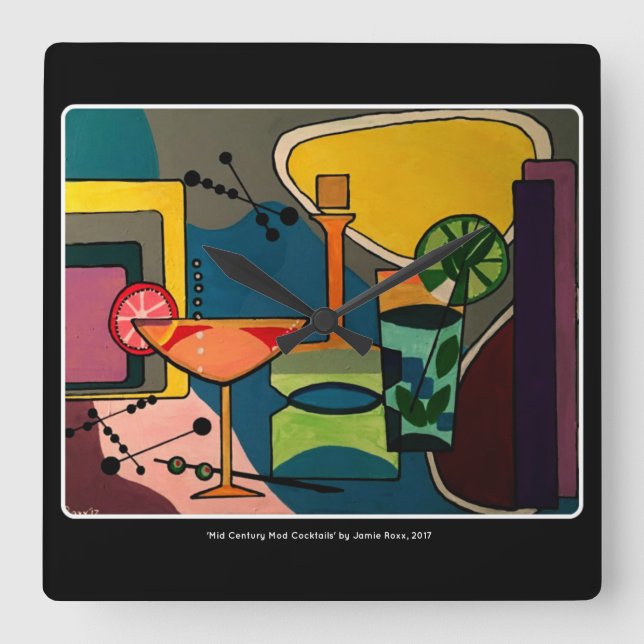 Relógio Quadrado Pintura do 'Meio século Mod Cocktails' em um (Frente)