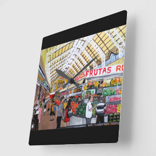 Relógio Quadrado Pintura do Mercado Central de Valência por Alfred