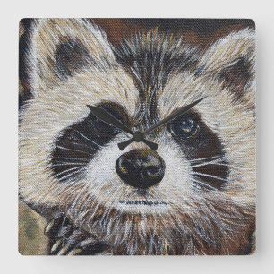 Relógio Quadrado Pintura do Raccoon