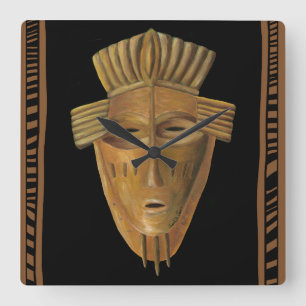 Relógio Quadrado Pintura em máscara africana por Chariklia Zarris