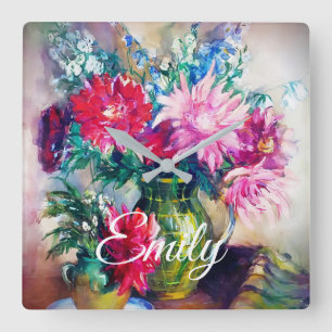 Relógio Quadrado Pintura floral 