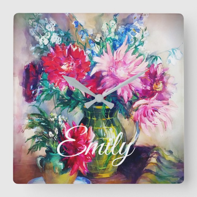 Relógio Quadrado Pintura floral  (Frente)