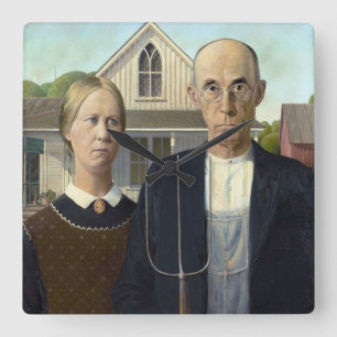 Relógio Quadrado Pintura gótico americana por Grant Wood