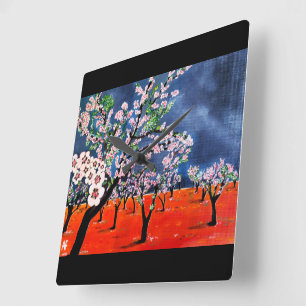 Relógio Quadrado Pintura Huerto de Almendros por Alfred Fox