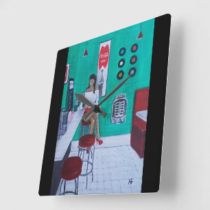Relógio Quadrado Pintura Runaround Sue por Alfred Fox
