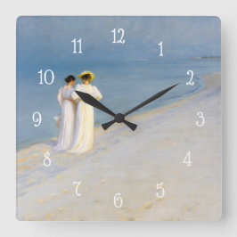 Relógio Quadrado Pintura Vintage Hora Azul Praia Marítima Costeira