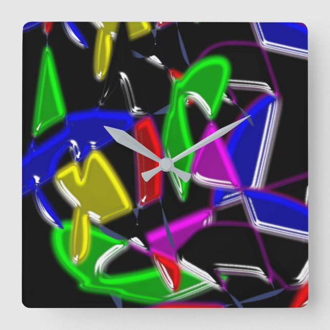 Relógio Quadrado Pinturas de arte modernas, explosão de cores (Frente)