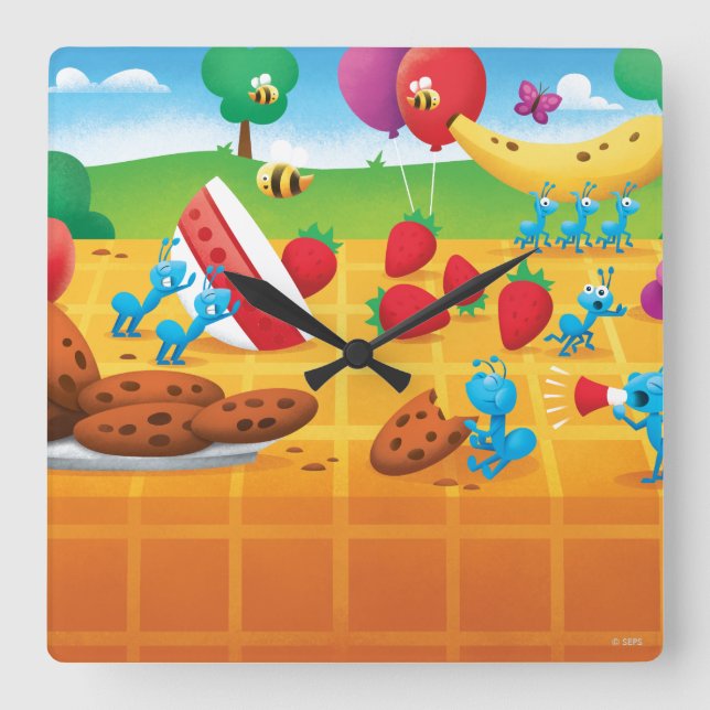 Relógio Quadrado Piquenique do verão (Frente)