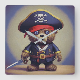 Relógio Quadrado Pirata do Urso de Teddy