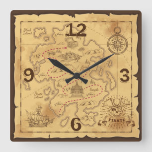Relógio Quadrado Pirata mapa antigo