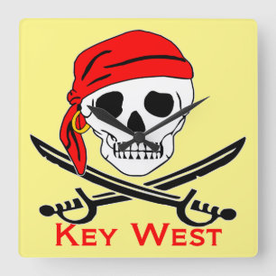 Relógio Quadrado Pirate Skull Key West