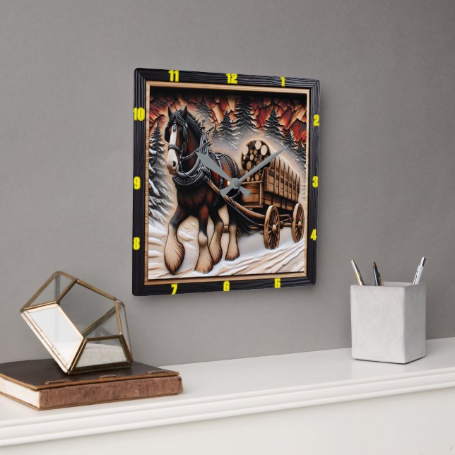 Relógio Quadrado Pista de inverno Personalizada de Grain Charred Cl (Escritório)