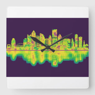 Relógio Quadrado Pittsburgh Pensilvânia Skyline