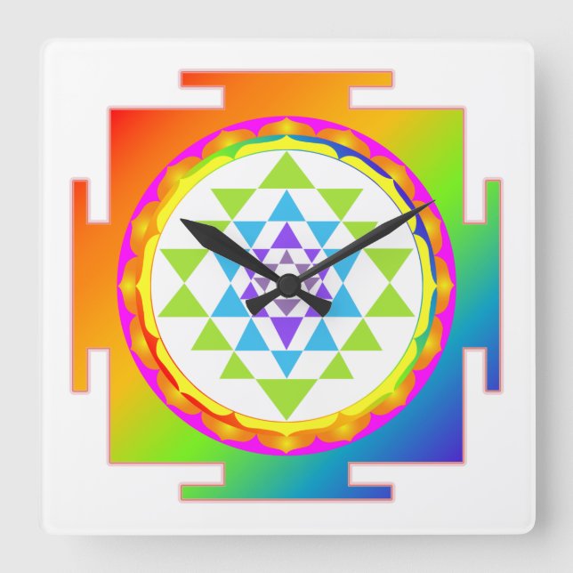 Relógio Quadrado PixDezines Sri Yantra/Chakra/Arco-íris (Frente)