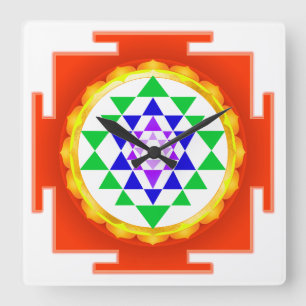 Relógio Quadrado PixDezines Sri Yantra Chakra Limpando/Brilho Laran
