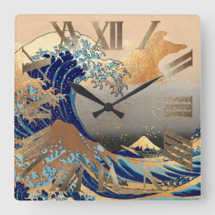 Relógio Quadrado PixDezines Vintage Grande Onda Hokusai 葛飾北斎の神奈川沖浪