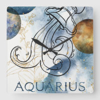 Planetas de texto em ouro negro azul Aquarius zodi