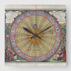 Relógio Quadrado Planisfera de Vintage de Copérnico todo o univers