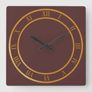 Relógio Quadrado Plano de fundo castanho numérico simples