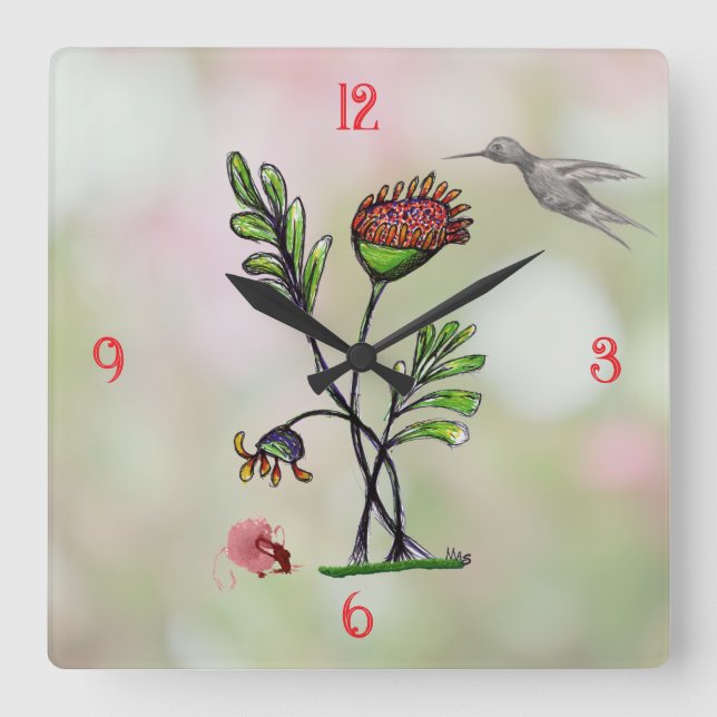 Relógio Quadrado Planta Acenando com Amigos (Frente)