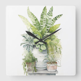 Relógio Quadrado Plantas de Casa