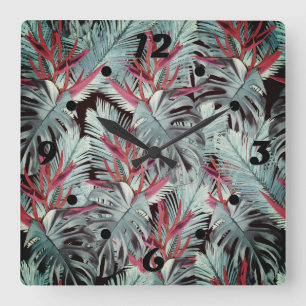 Relógio Quadrado Plantas tropicais 1.