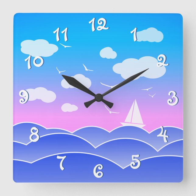 Relógio Quadrado Playful Lovely Colored Seascape Blue Ocean (Frente)