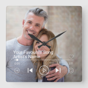 Relógio Quadrado Playlist de Fotos e Música Personalizada