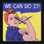 Relógio Quadrado Podemos Fazer Isso! Rosie the Riveter Pop Art Remi<br><div class="desc">Rosie o Riveter encontra sua partida em um remix inspirado no Licsteinien Ben-Day Dots. Roy Lichtenstein é mais conhecido por suas histórias em quadrinhos pontilhadas,  cheias de raiva,  com belas senhoras em perigo. Esta senhora está longe de estar em perigo! Rosie é o símbolo final da GIRL POWER!</div>