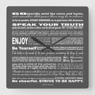 Relógio Quadrado Poesia do verso do Poesy do poema dos Desiderata