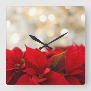 Relógio Quadrado Poinsettia de Natal