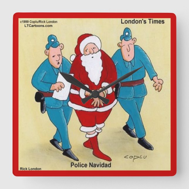 Relógio Quadrado Polícia Navidad Funny Wall Clock (Frente)