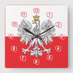 Relógio Quadrado Polish Eagle With Gold Crown Flag Wall Clock
