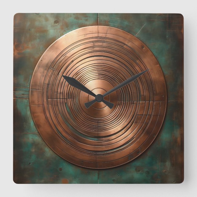 Relógio Quadrado polished copper on weathered base (Frente)