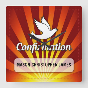 Relógio Quadrado Pomba da confirmação dos parabéns, ouro, pulso 