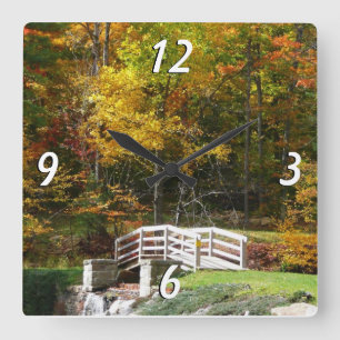 Relógio Quadrado Ponte Seven Springs Fall I Paisagem de Outono