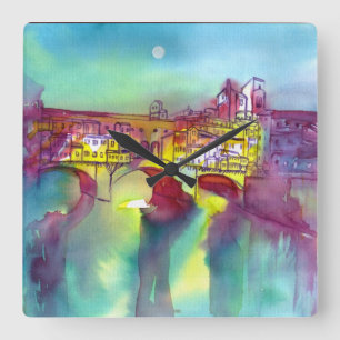 Relógio Quadrado PONTE VECCHIO Florence por Night Watercolor