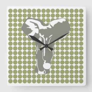 Relógio Quadrado Ponto Safari Verde com Elefante de Arte Pop