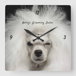 Relógio Quadrado Poodle White French Pet Salon Wall Clock