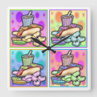 Relógio Quadrado Pop Art HOT DOG WALL CLOCK