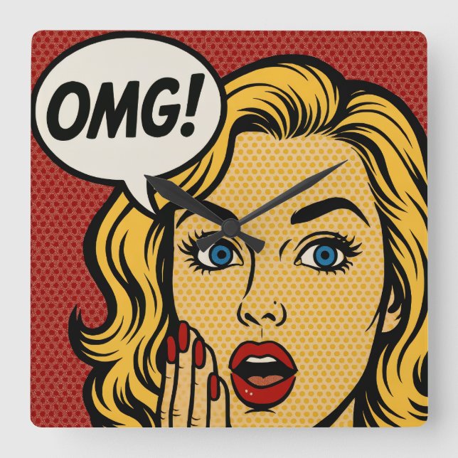 Relógio Quadrado Pop art OMG Wall Clock (Frente)