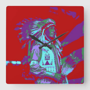 Relógio Quadrado Pop de Art Nativo Americano