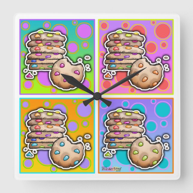 Relógio Quadrado Pop de Chocolate Chip COOKIES WALL CLOCK (Frente)