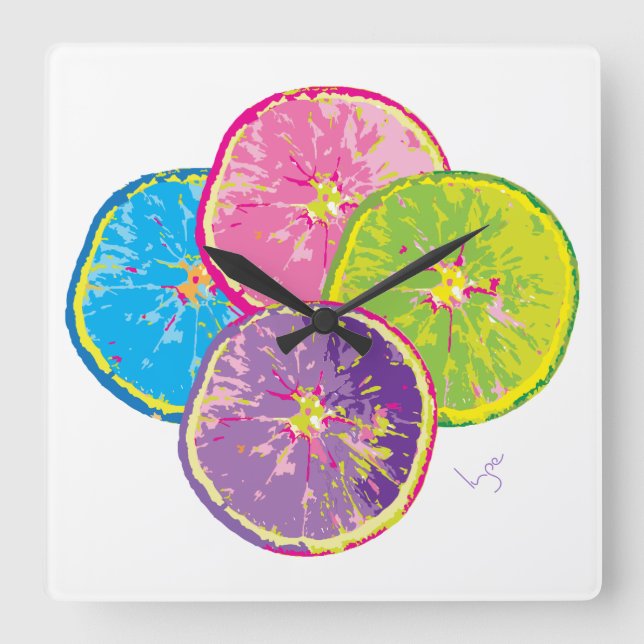 Relógio Quadrado Pop de Fatias de Fruta Laranja (Frente)