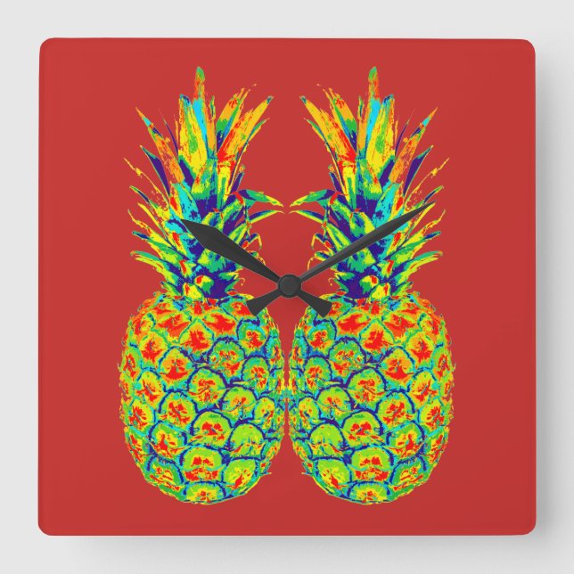 Relógio Quadrado Pop de pinanás (Frente)